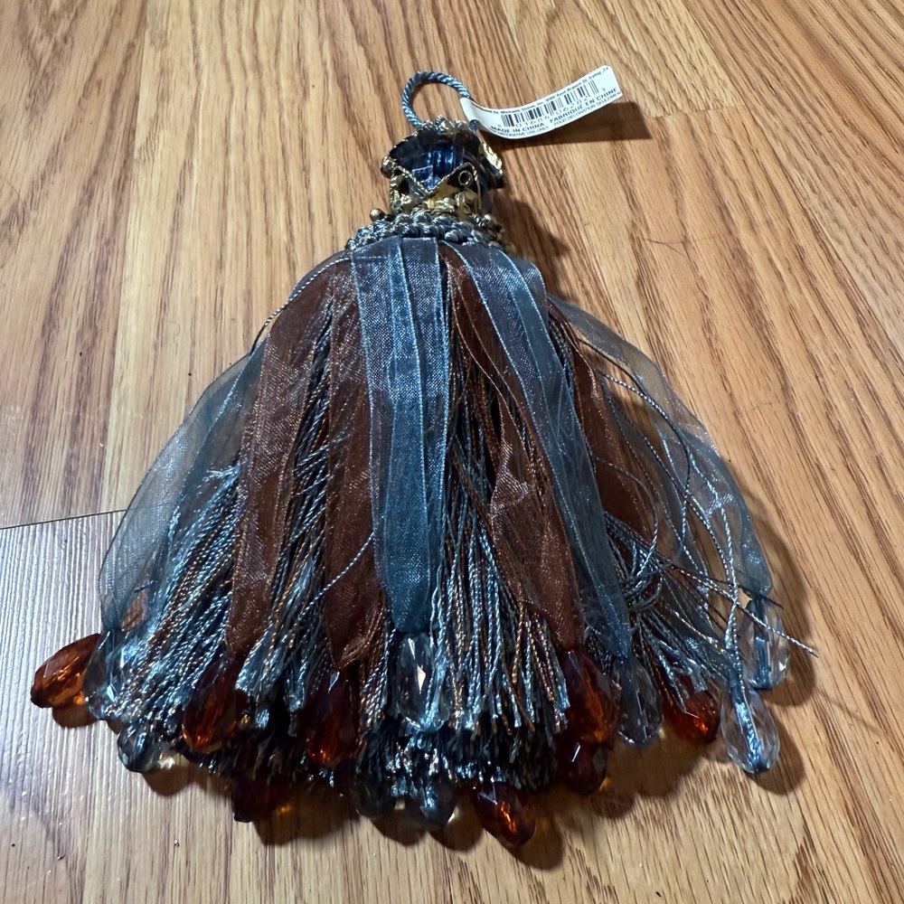 Large Tassel Gold Top and Faceted Beads ,Decorative Tassel for Antique Key/ Door